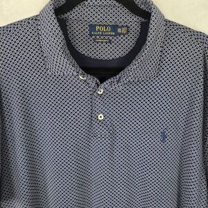 Polo Ralph Lauren Mens XXL Custom Slim Fit Polo Shirt Blue AOP Geometric Stretch